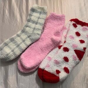 Cozy Fuzzy Socks Set - Pink, Red, and Gray